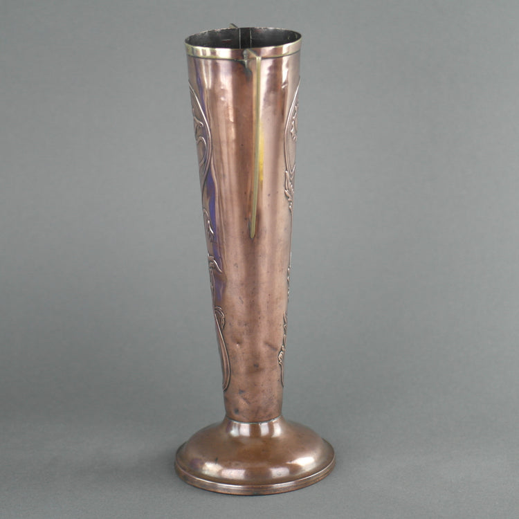 Art Nouveau flowers ornamented brass and copper vase