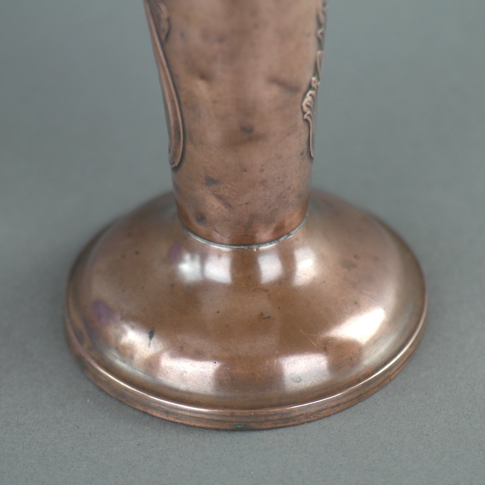 Art Nouveau flowers ornamented brass and copper vase