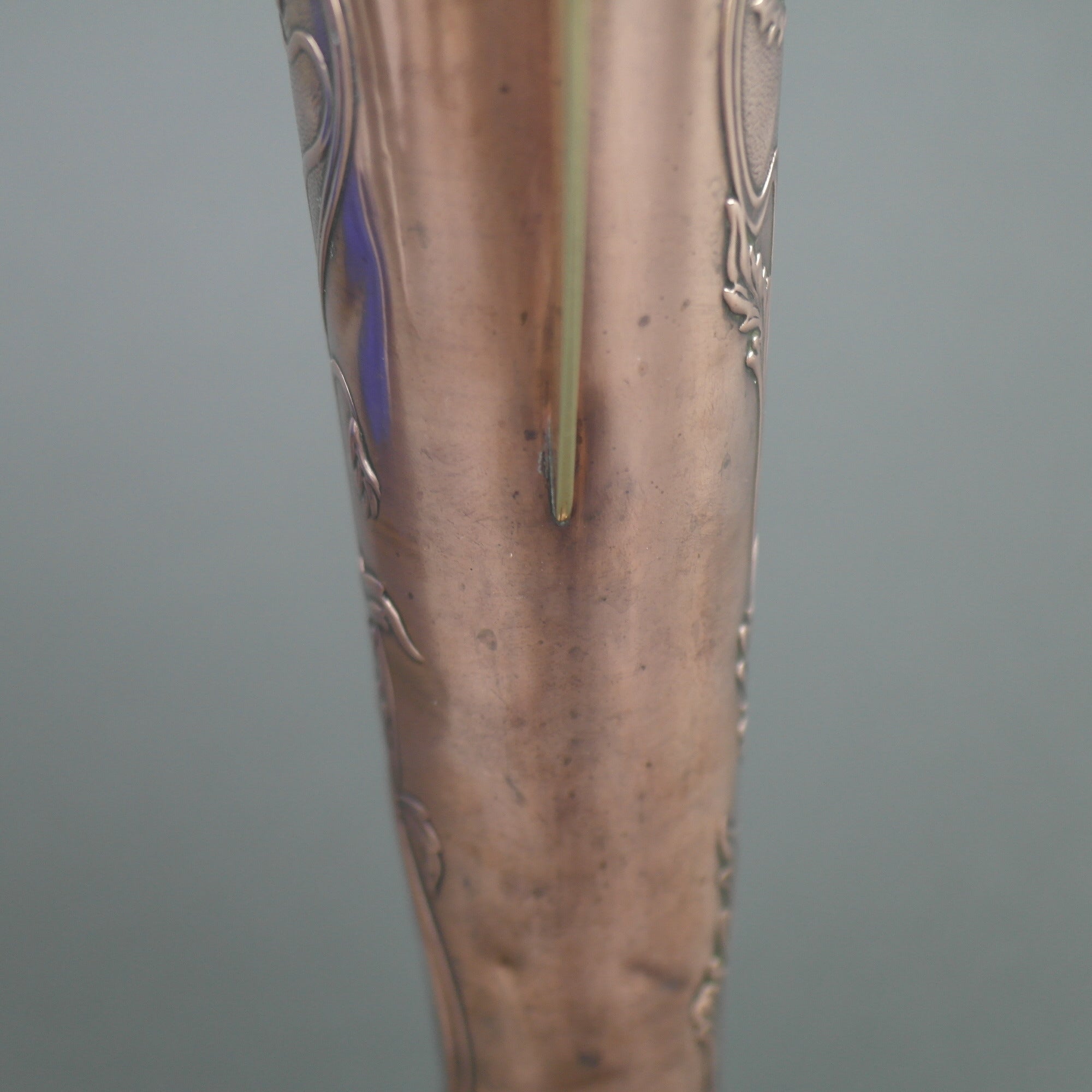 Art Nouveau flowers ornamented brass and copper vase