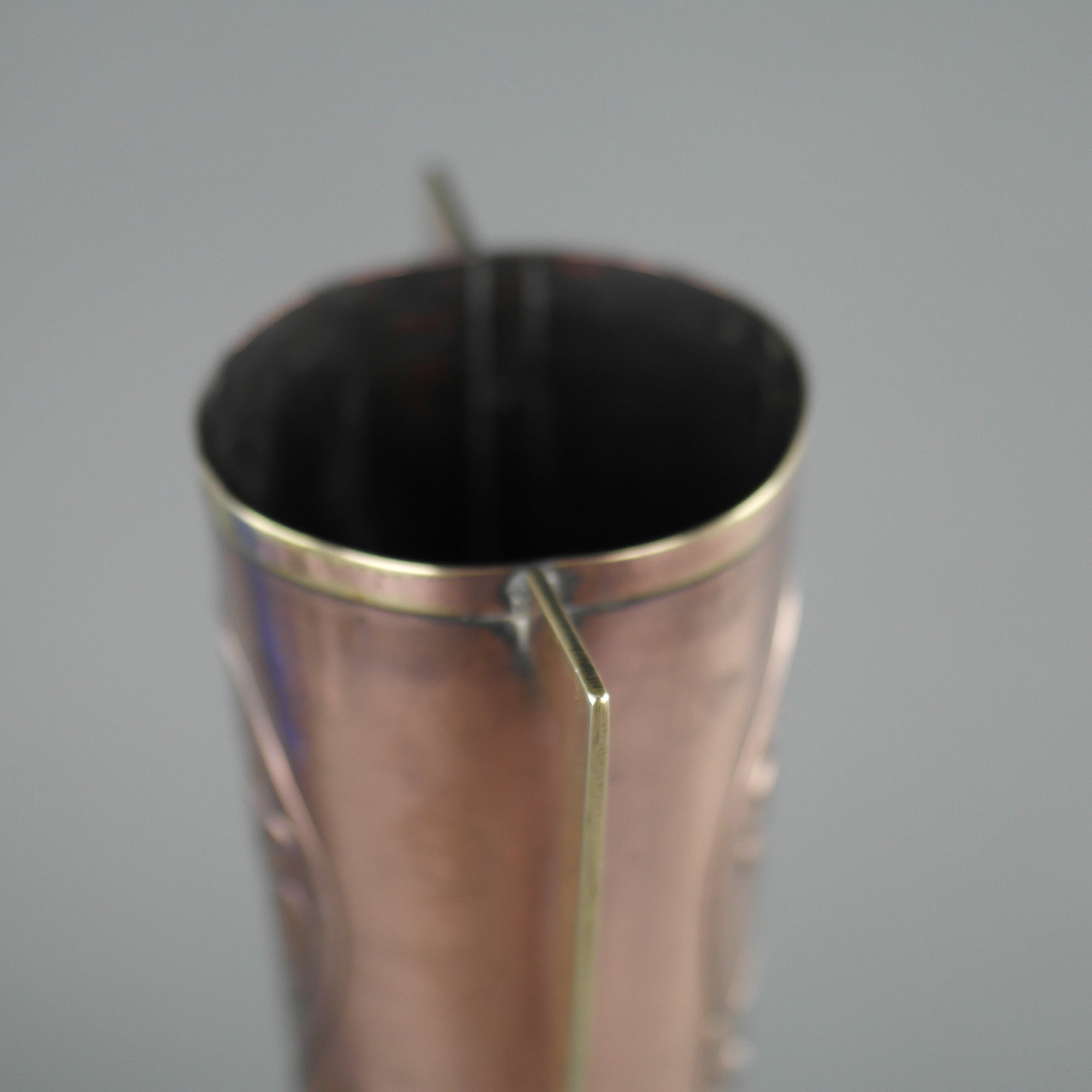 Art Nouveau flowers ornamented brass and copper vase