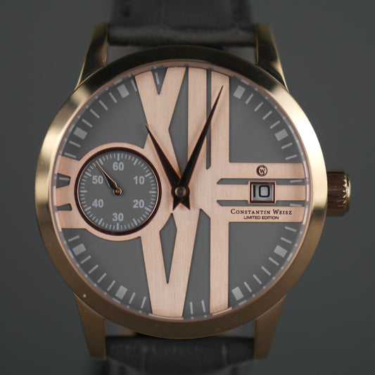 Constantin Weisz Reloj de pulsera automático chapado en oro de 30 joyas con correa gris