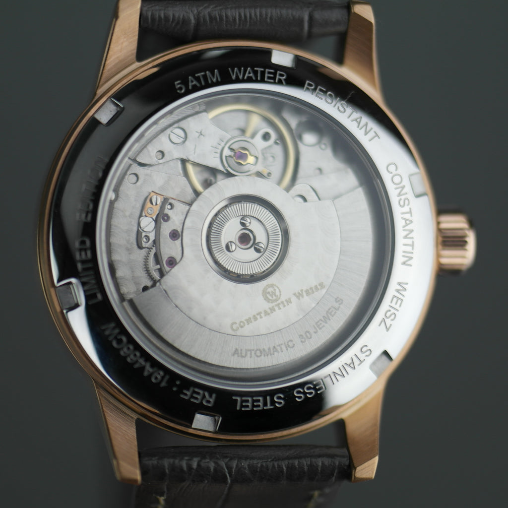 Constantin Weisz Gold plated Automatic 30 jewels wrist watch with Grey strap