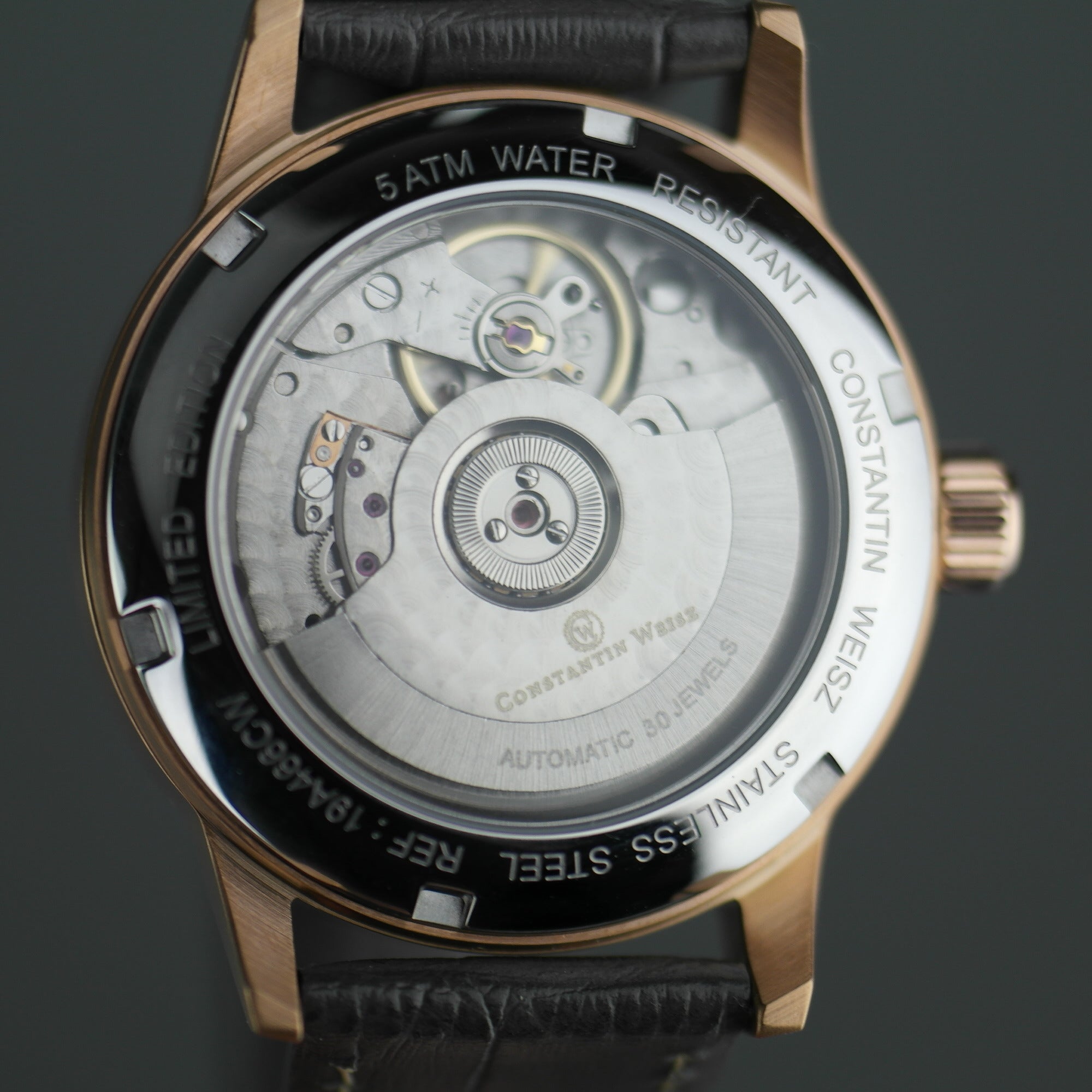 Constantin Weisz Reloj de pulsera automático chapado en oro de 30 joyas con correa gris