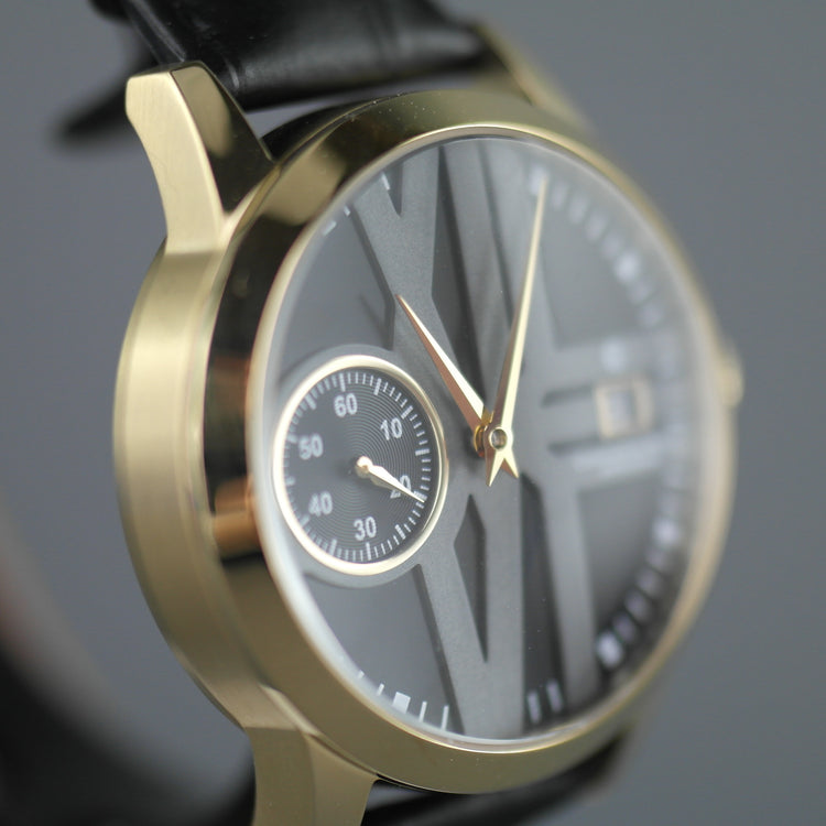 Constantin Weisz Reloj de pulsera automático chapado en oro de 30 joyas con correa negra