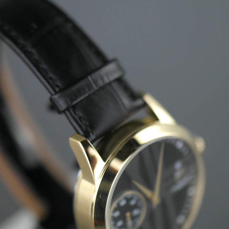 Constantin Weisz Reloj de pulsera automático chapado en oro de 30 joyas con correa negra