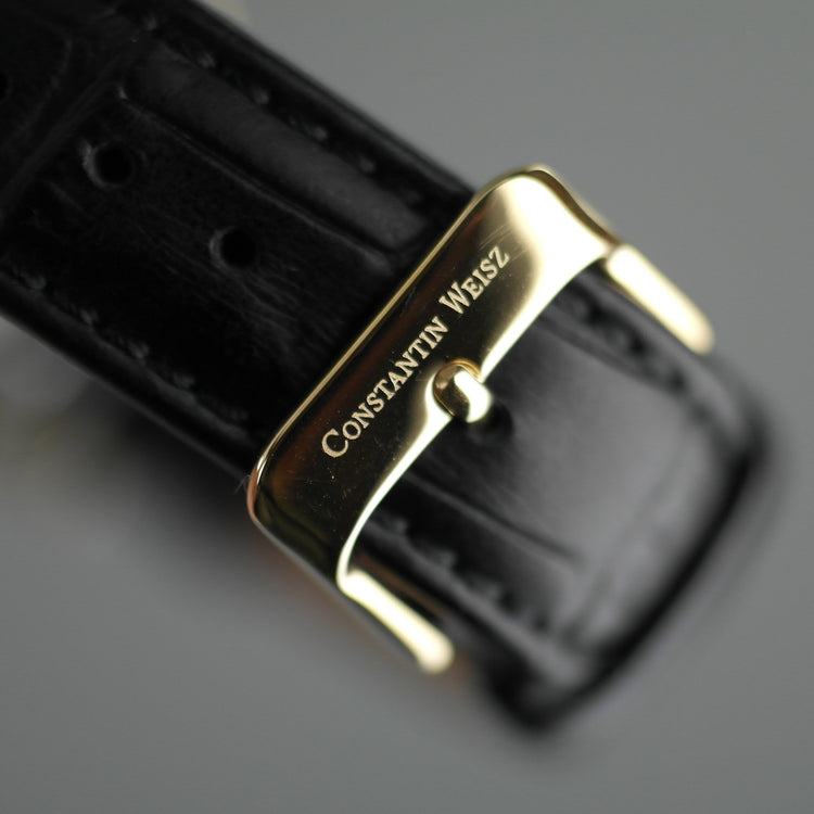 Constantin Weisz vergoldete Automatik-Armbanduhr mit 30 Steinen und schwarzem Armband