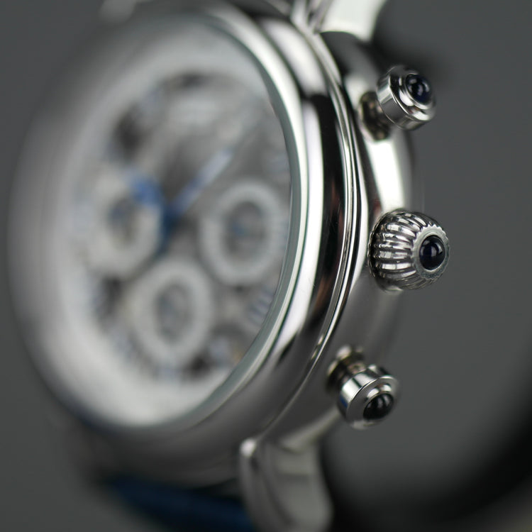 Constantin Weisz Skeleton Reloj de pulsera automático con correa de piel azul