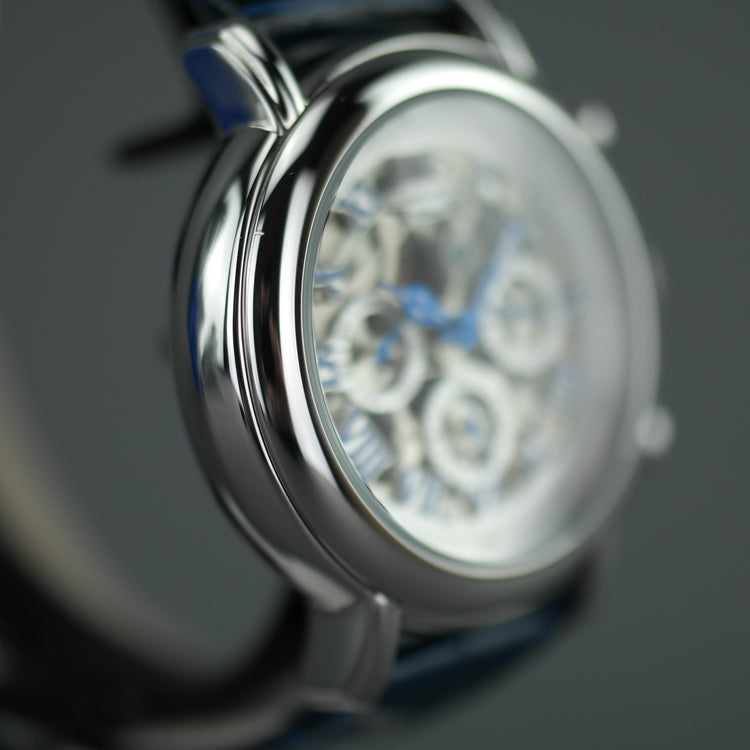 Constantin Weisz Skeleton Automatik-Armbanduhr mit blauem Lederarmband