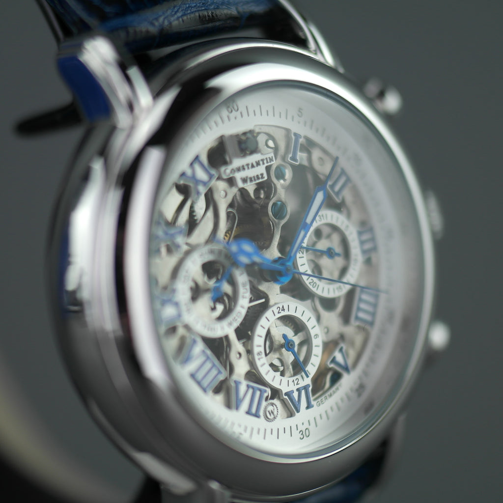Constantin Weisz Skeleton Automatik-Armbanduhr mit blauem Lederarmband