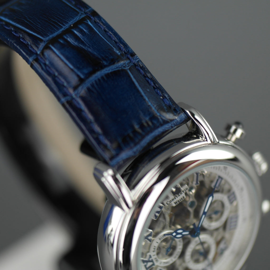 Constantin Weisz Skeleton Automatik-Armbanduhr mit blauem Lederarmband