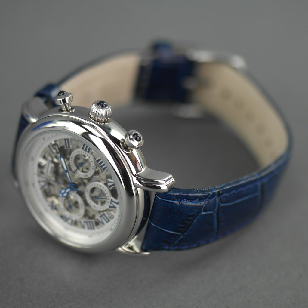 Constantin Weisz Skeleton Automatik-Armbanduhr mit blauem Lederarmband
