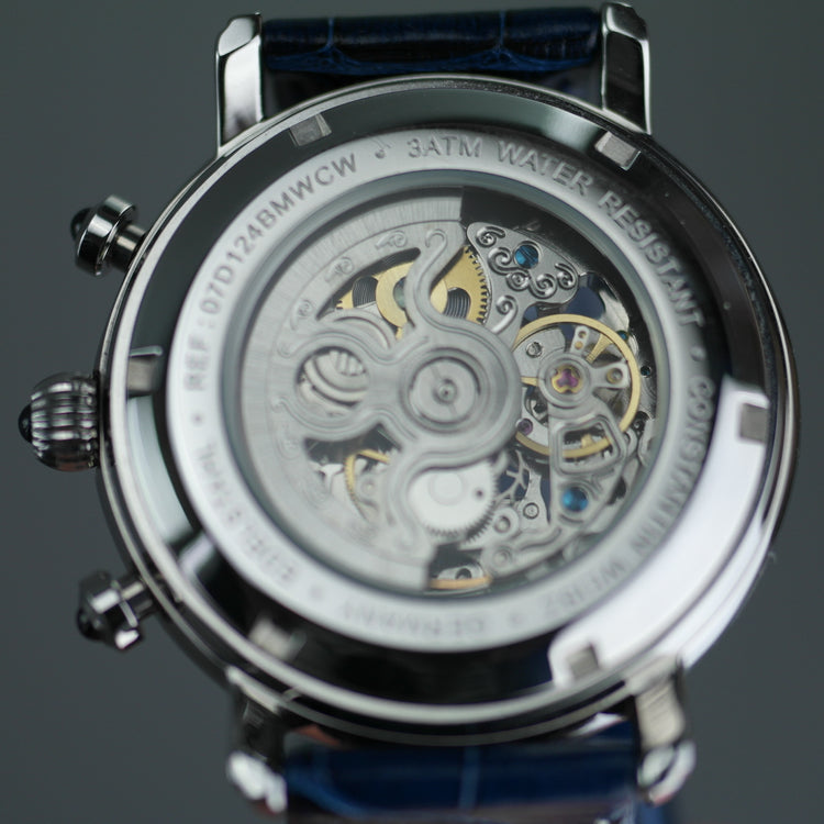 Constantin Weisz Skeleton Reloj de pulsera automático con correa de piel azul