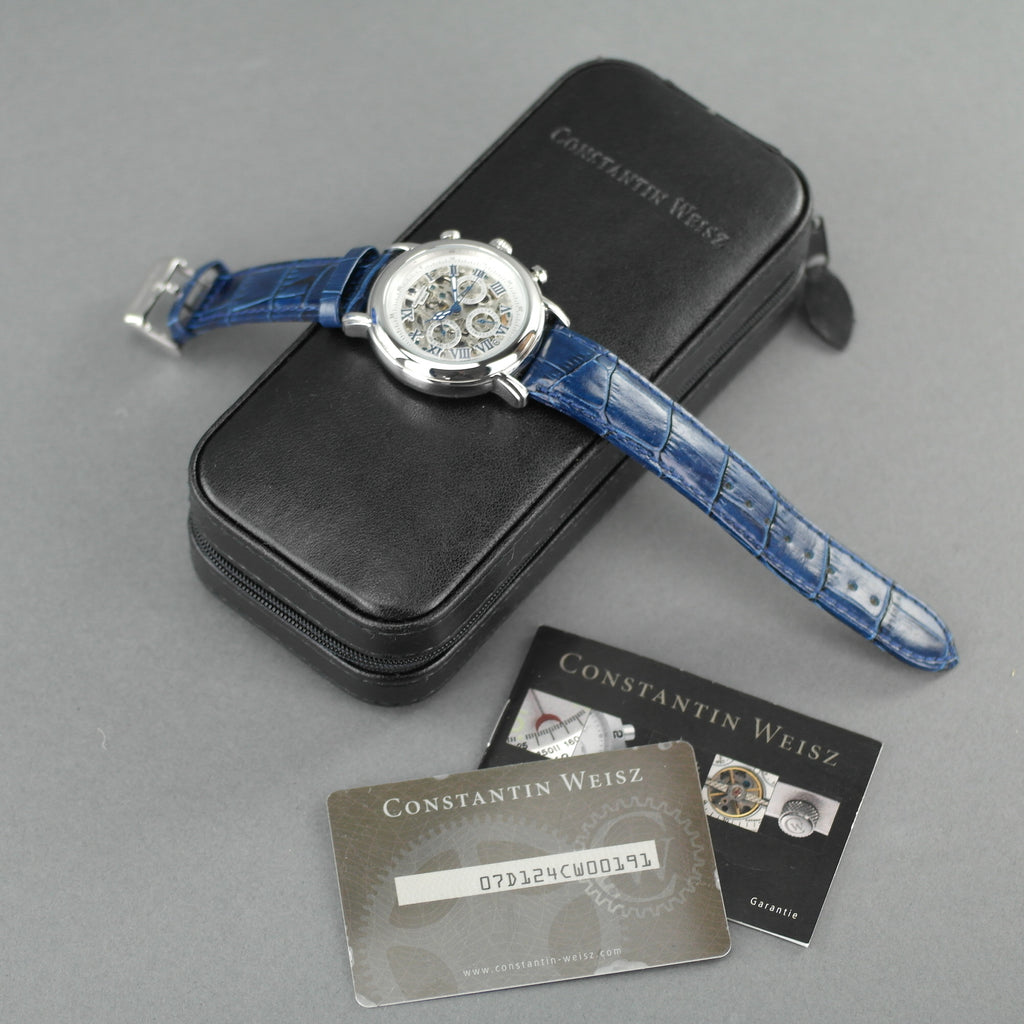 Constantin Weisz Skeleton Automatik-Armbanduhr mit blauem Lederarmband