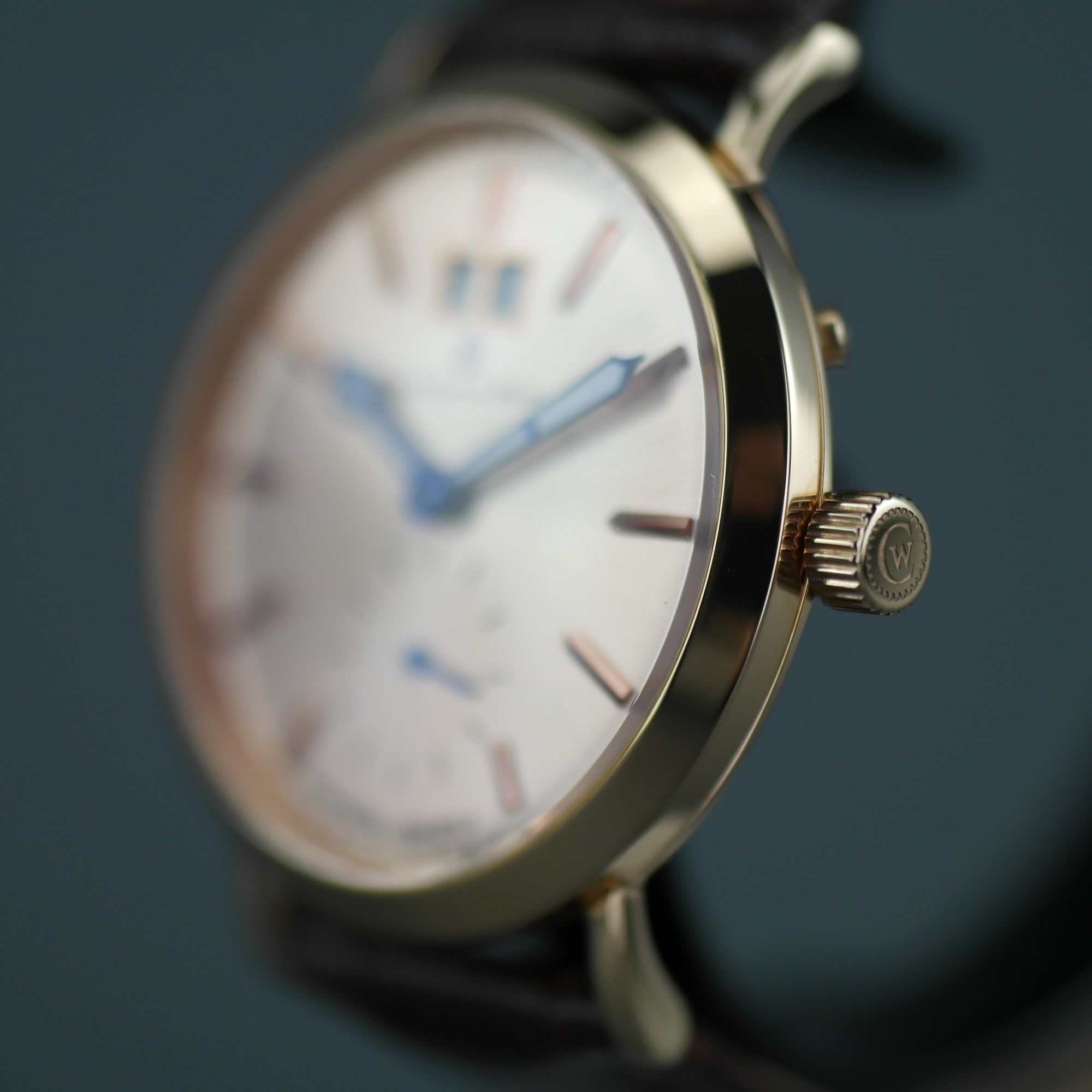 Constantin Weisz Gold plated mechanical wrist watch with brown leather strap