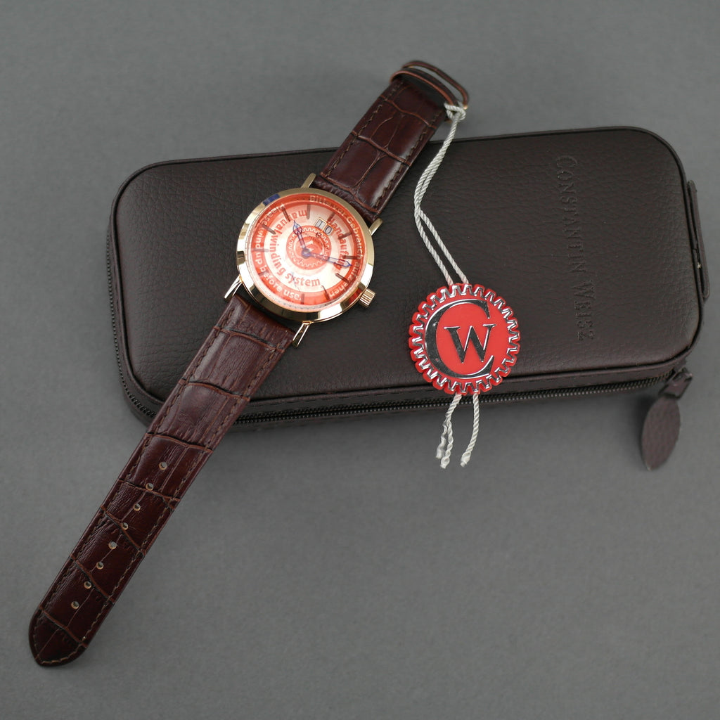 Constantin Weisz Reloj de pulsera mecánico chapado en oro con correa de piel marrón