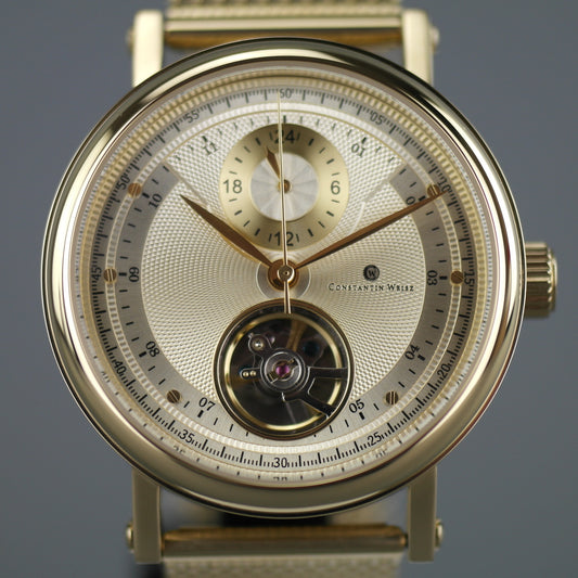 Constantin Weisz Limited Edition vergoldete Automatik-Armbanduhr mit 20 Juwelen und Armband