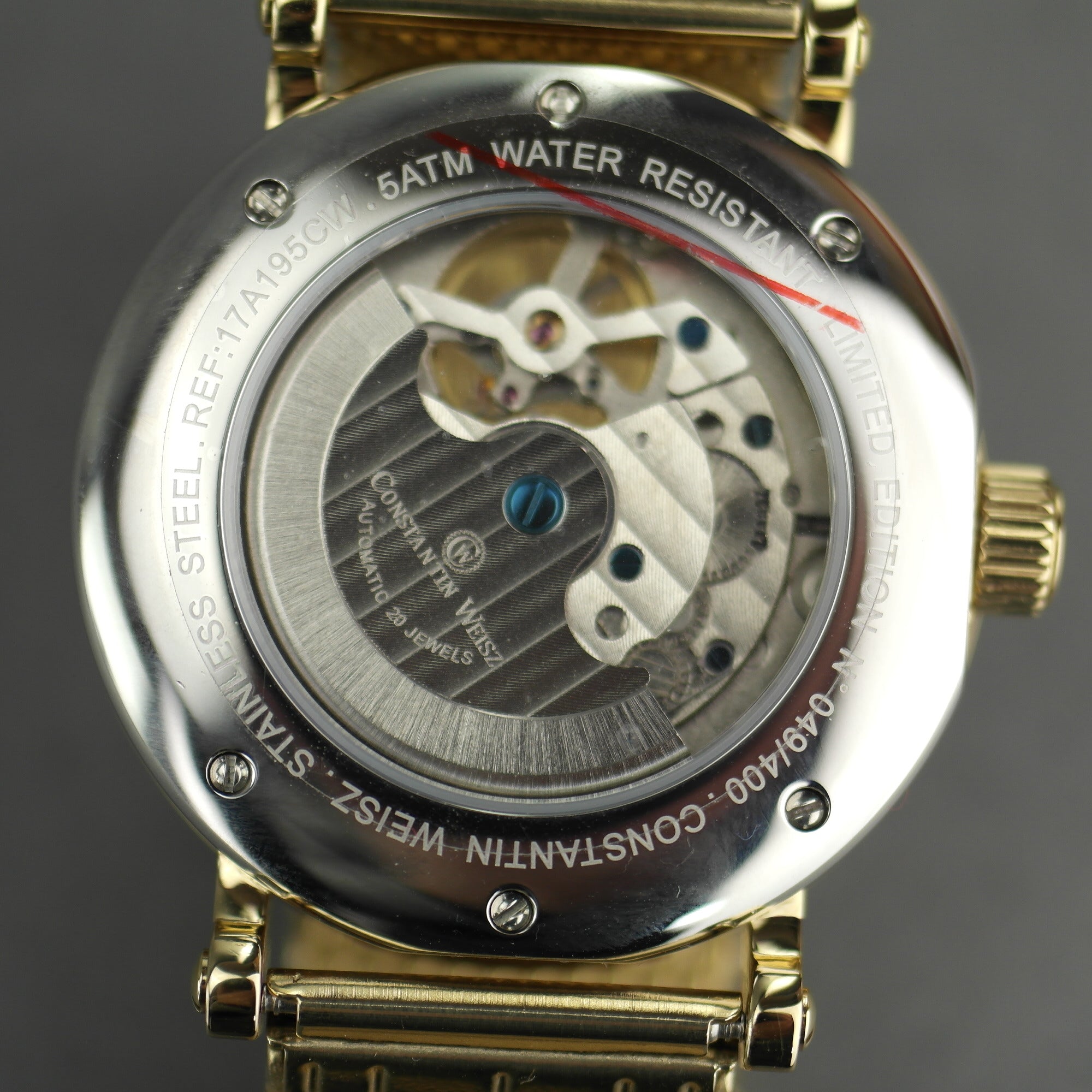 Constantin Weisz Limited Edition vergoldete Automatik-Armbanduhr mit 20 Juwelen und Armband