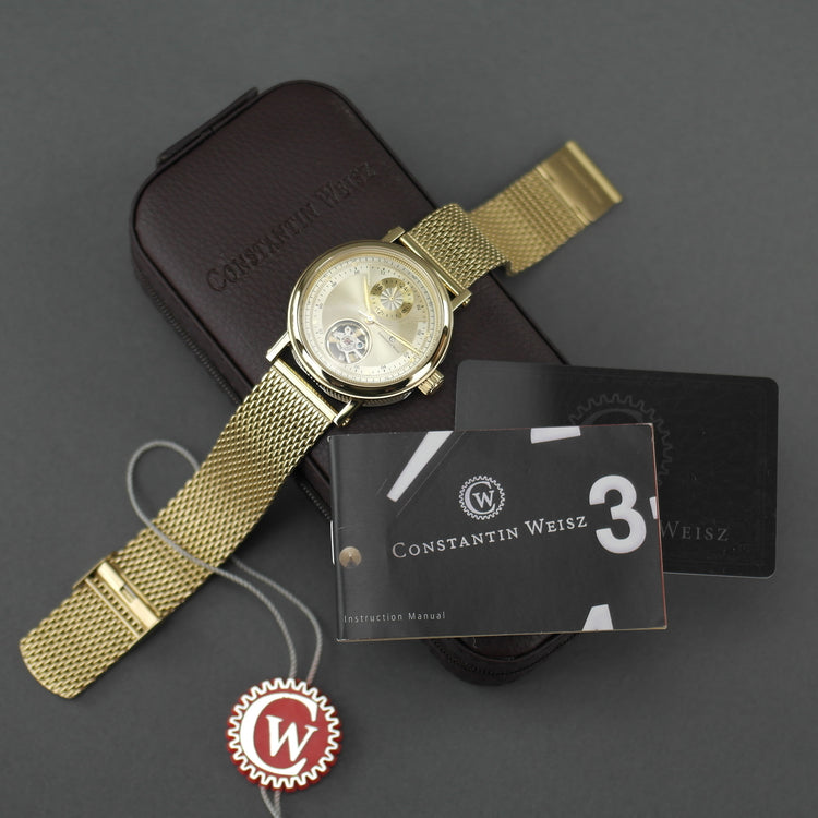 Constantin Weisz Limited Edition vergoldete Automatik-Armbanduhr mit 20 Juwelen und Armband