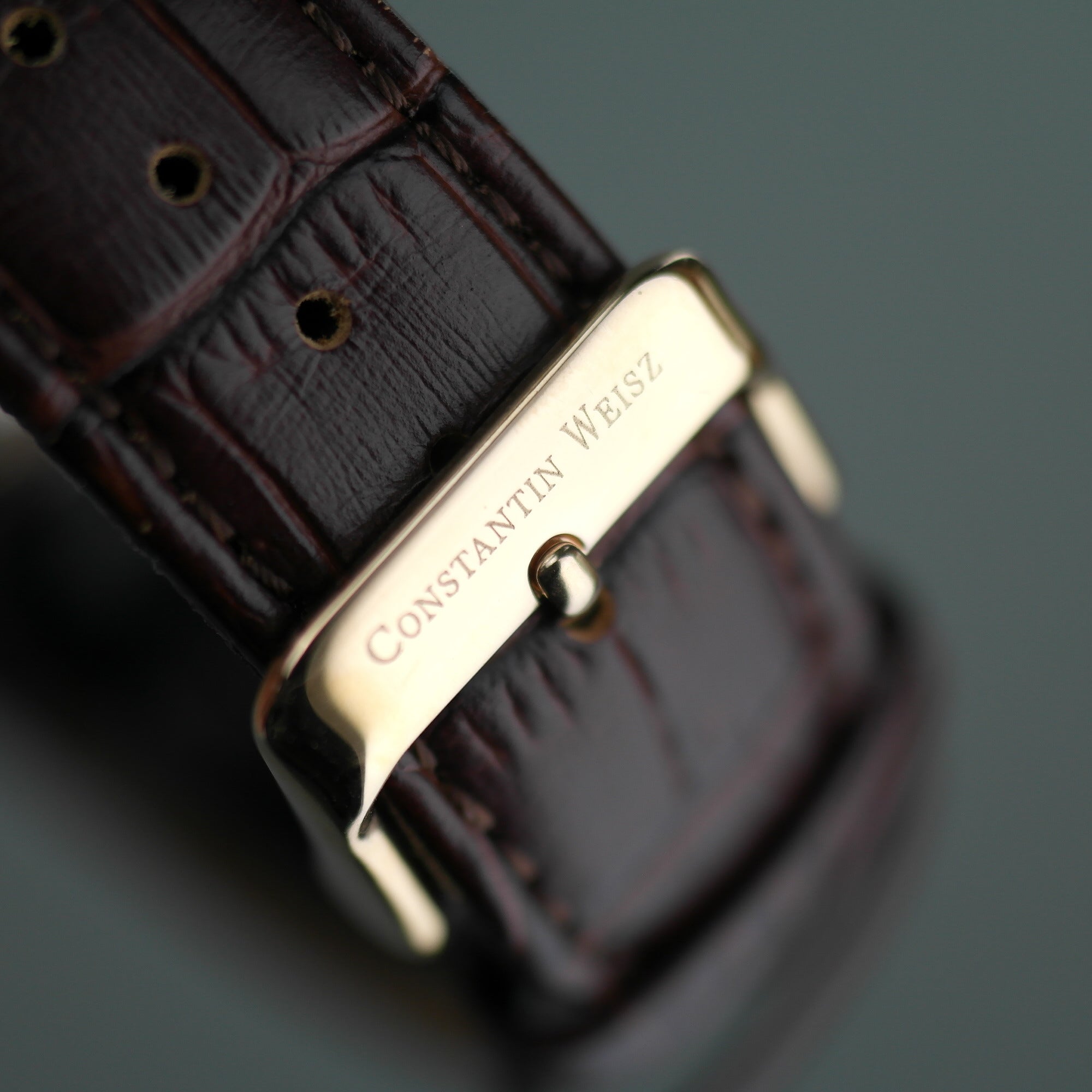Constantin Weisz Vergoldete automatische 21-Juwelen-Armbanduhr mit Lederarmband Sun Moon