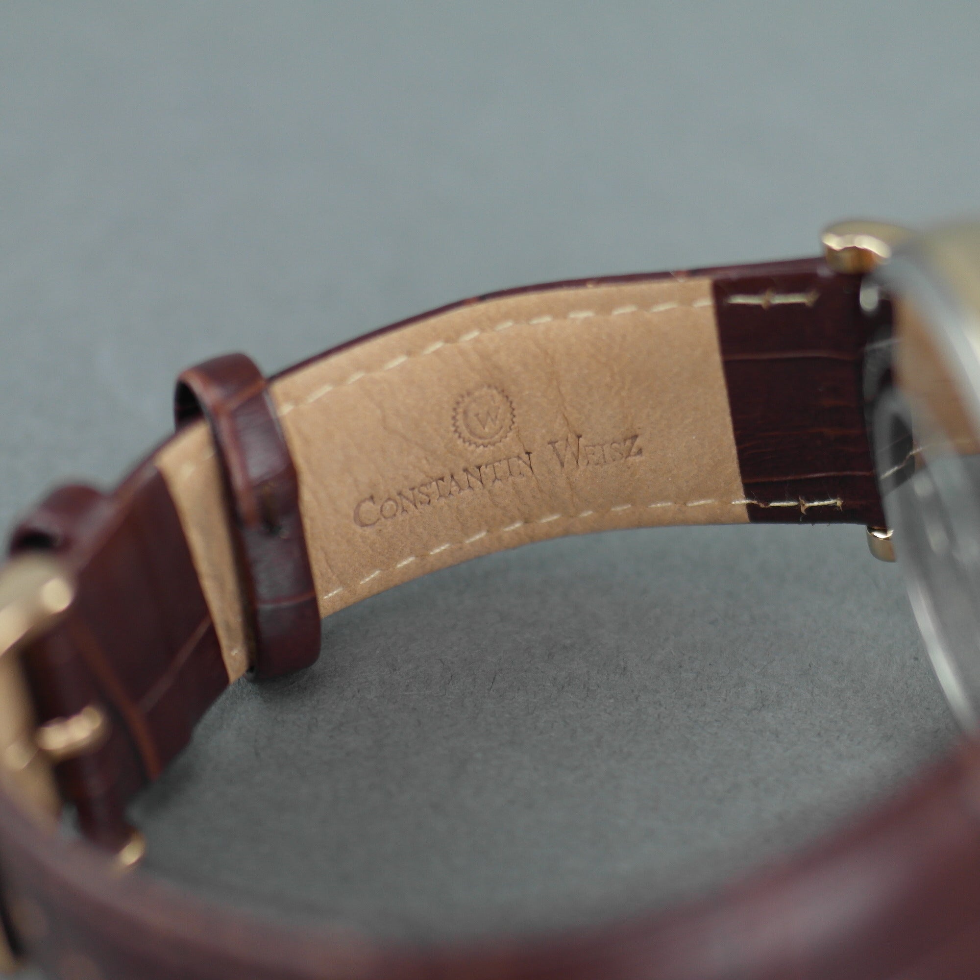 Constantin Weisz Vergoldete automatische 21-Juwelen-Armbanduhr mit Lederarmband Sun Moon