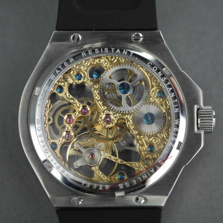 Constantin Weisz Skeleton mechanical wrist watch with black silicone strap