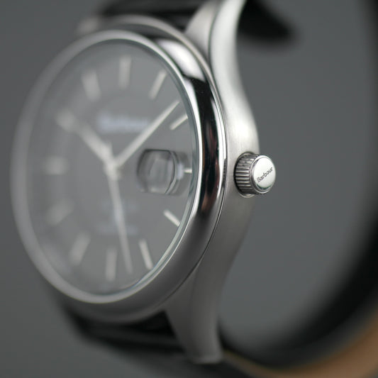 Barbour Heaton Herrenuhr mit Schweizer Uhrwerk und schwarzem Lederarmband