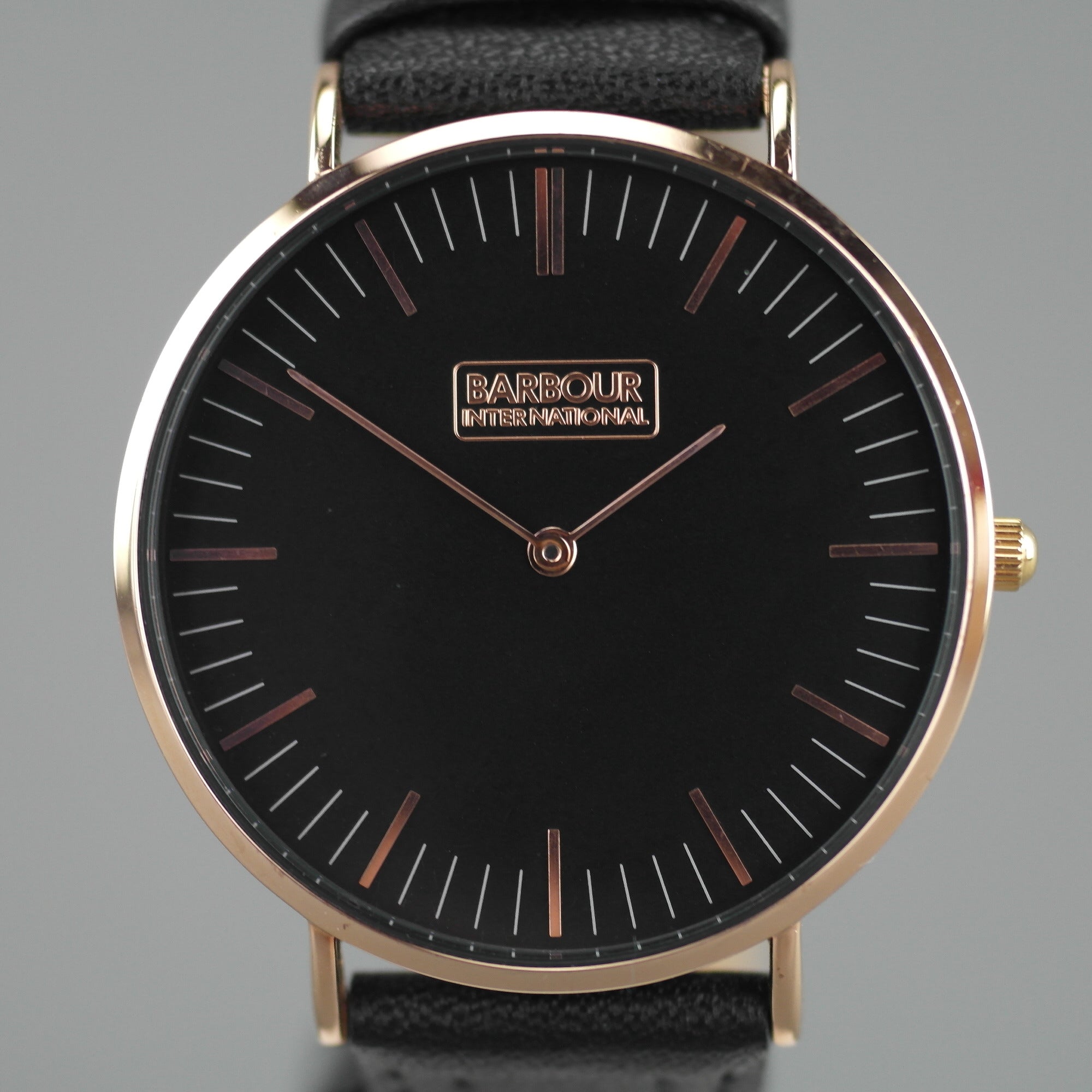 Barbour International Hartley gold tone wrist watch with black dial and leather strap