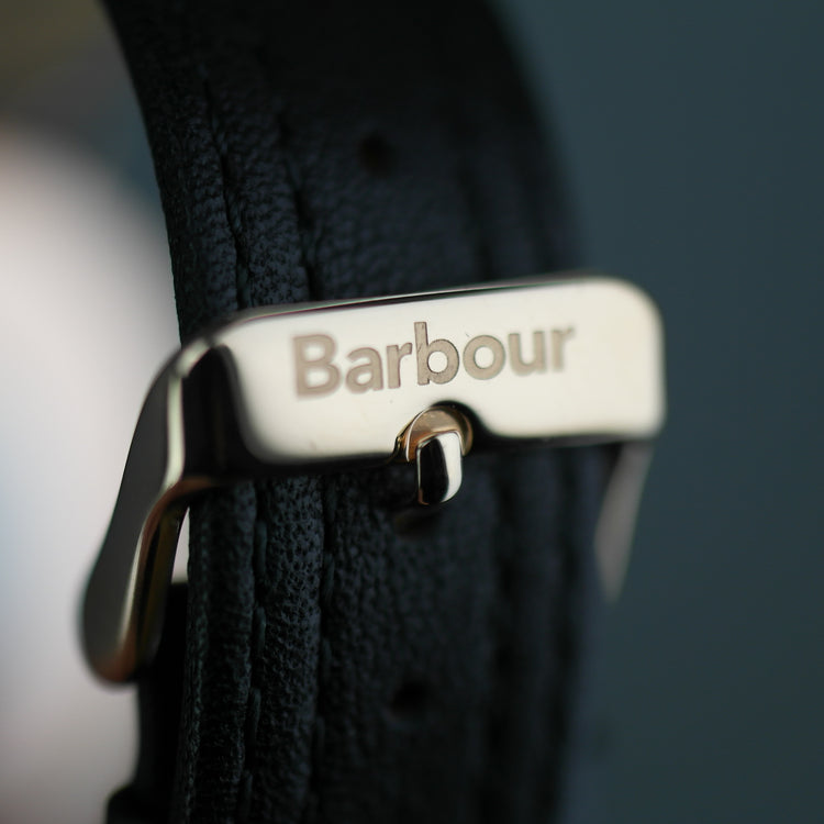 Barbour International – Hartley – goldfarbene Armbanduhr mit schwarzem Zifferblatt und Lederarmband