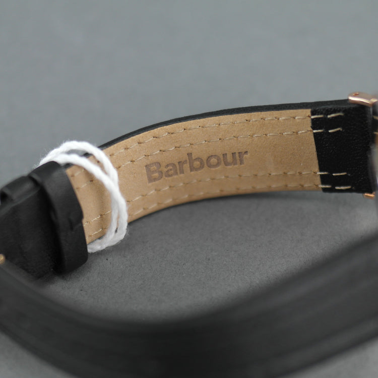 Barbour International – Hartley – goldfarbene Armbanduhr mit schwarzem Zifferblatt und Lederarmband