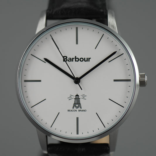 Barbour Hartley Armbanduhr mit weißem Zifferblatt und Lederarmband