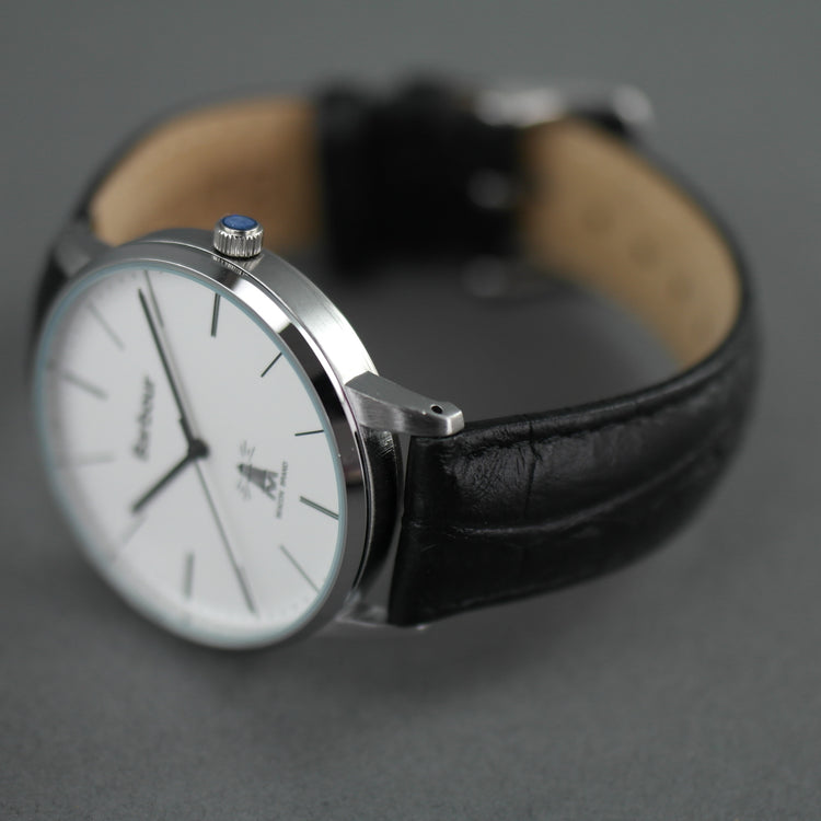 Barbour Hartley Armbanduhr mit weißem Zifferblatt und Lederarmband