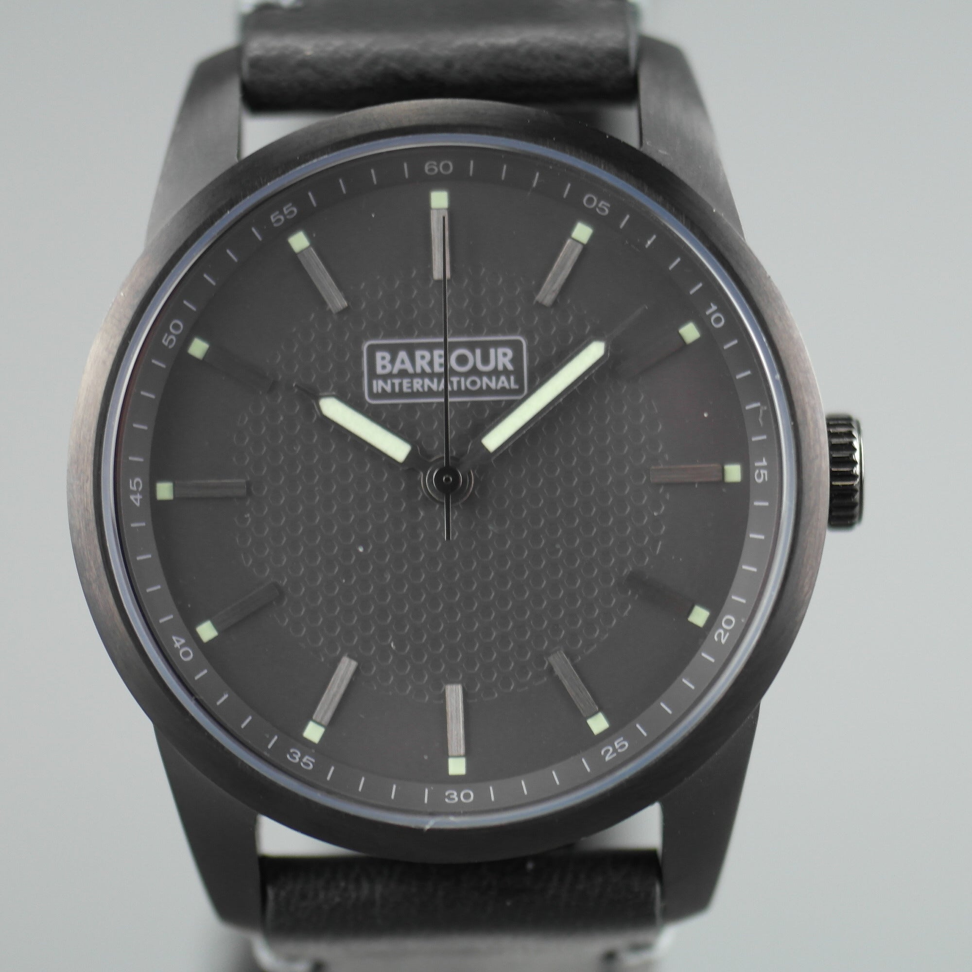 Barbour Jarrow black wrist watch black dial and leather strap