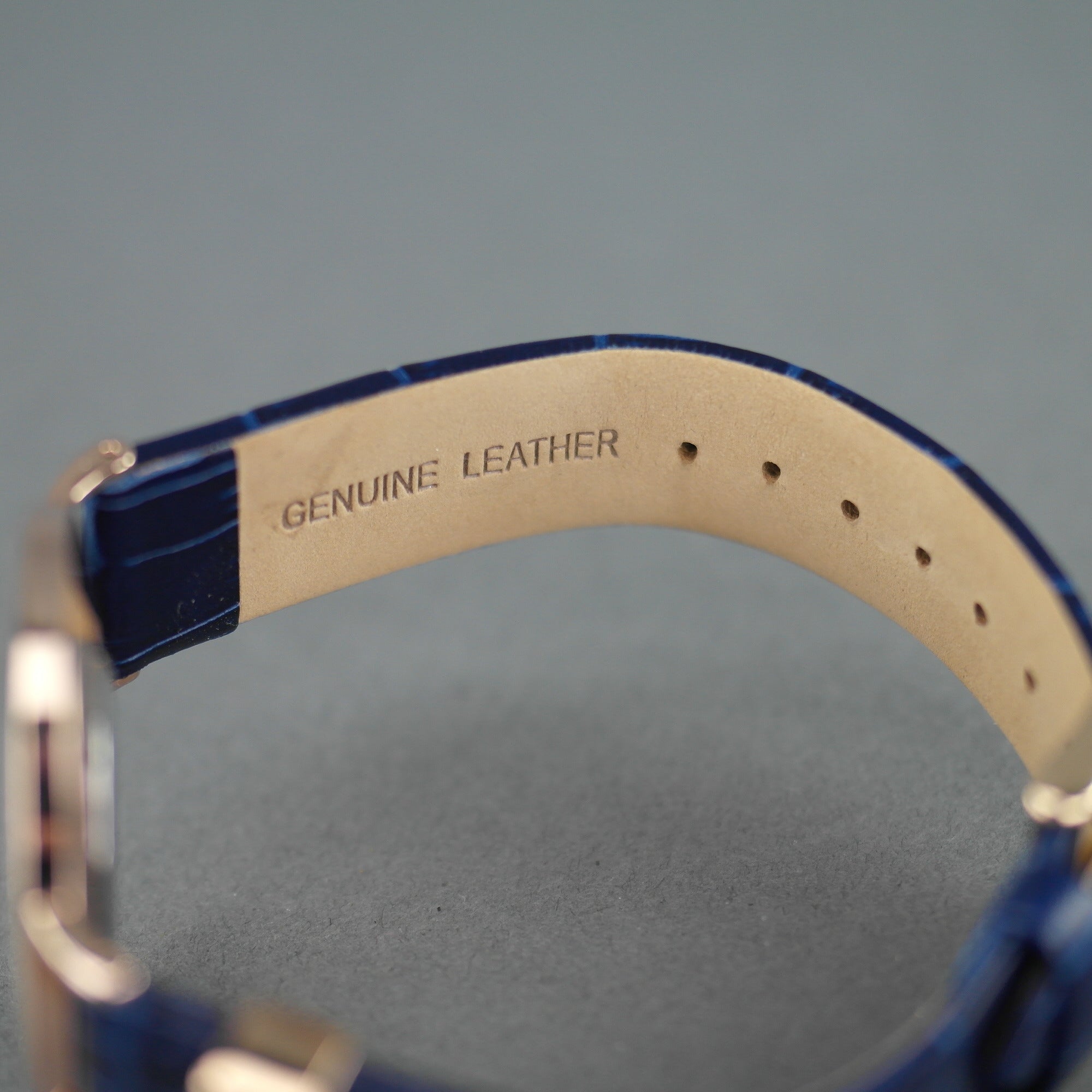 Barbour Hartley Gold plated wrist watch with black dial and blue leather strap
