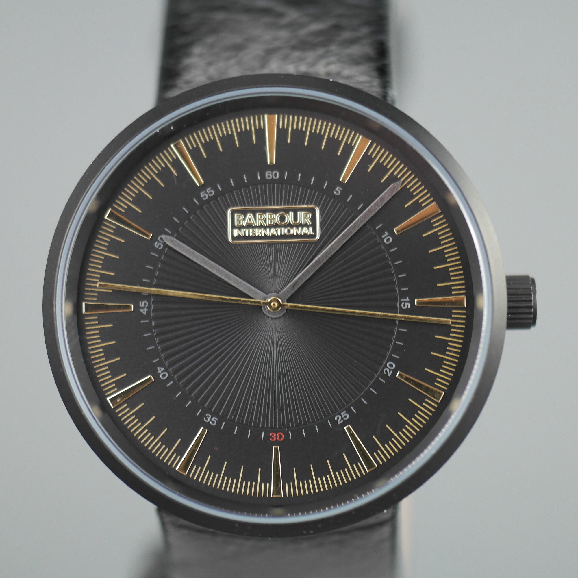 Barbour International Casual black wrist watch with black leather strap