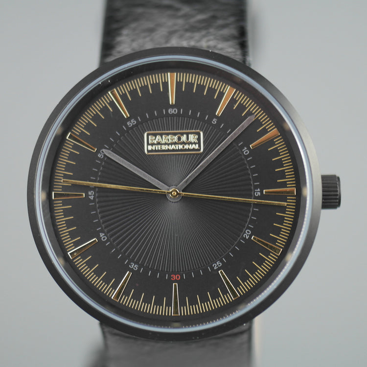 Barbour International Casual reloj de pulsera negro con correa de cuero negra 