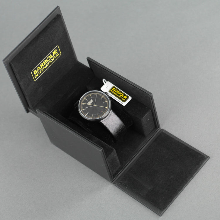 Barbour International Casual reloj de pulsera negro con correa de cuero negra 