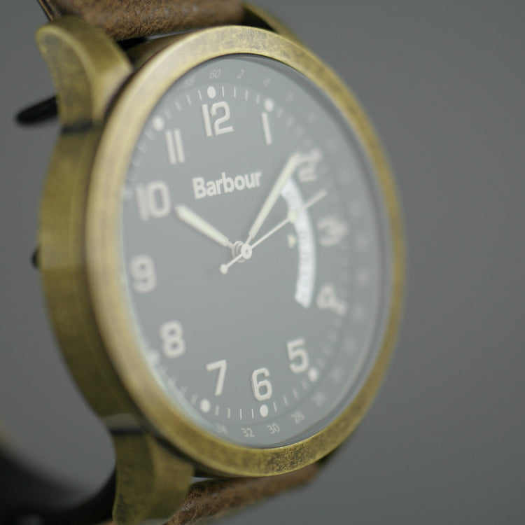 Barbour Bronze tone wrist watch with date and brown leather strap