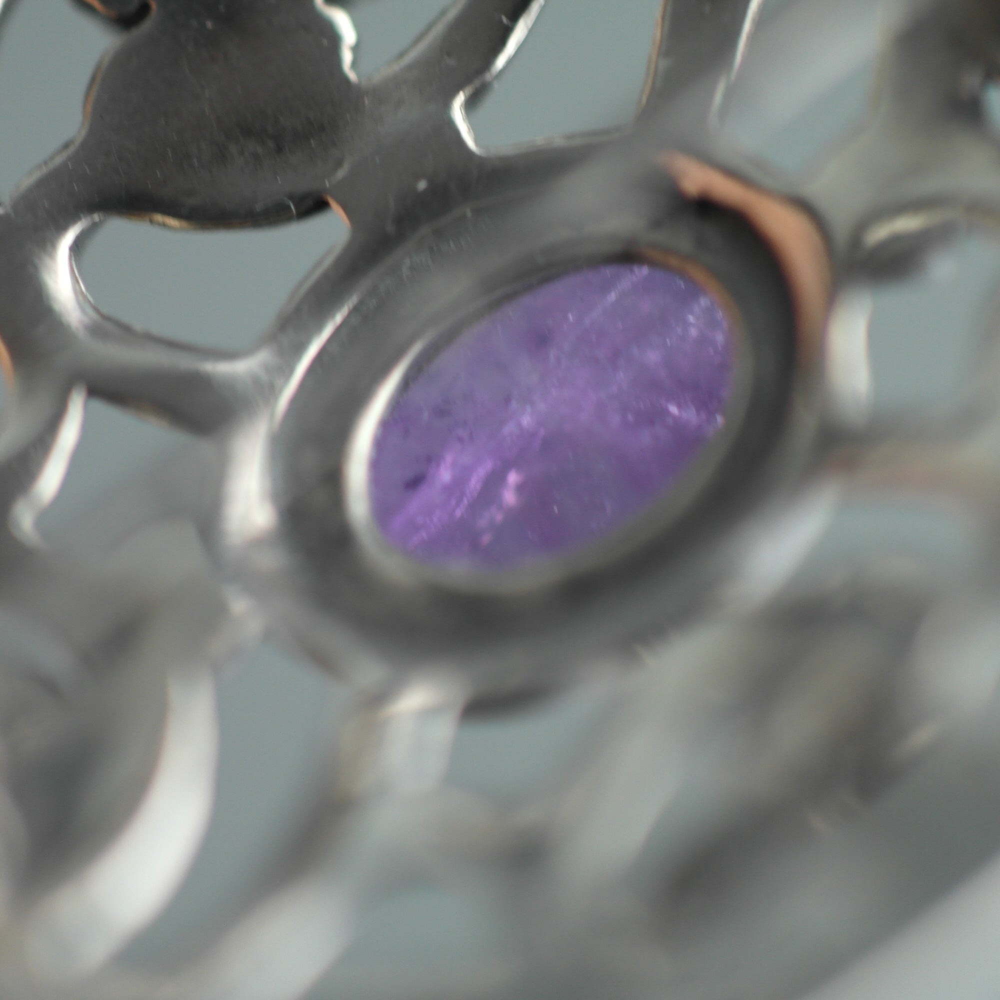 Vintage sterling silver pin brooch with amethyst cabochon