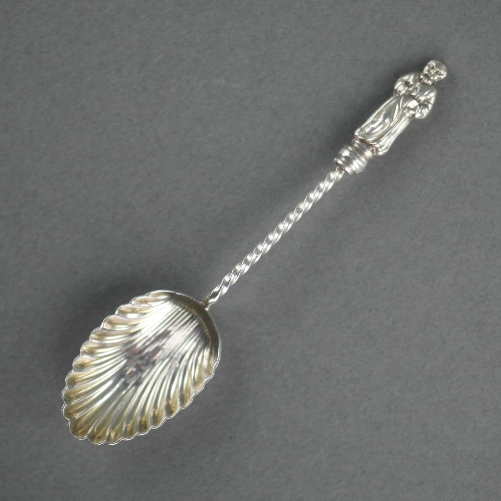 Cuchara antigua de plata de ley de 1898 William Devonport Apóstol y cuenco de concha