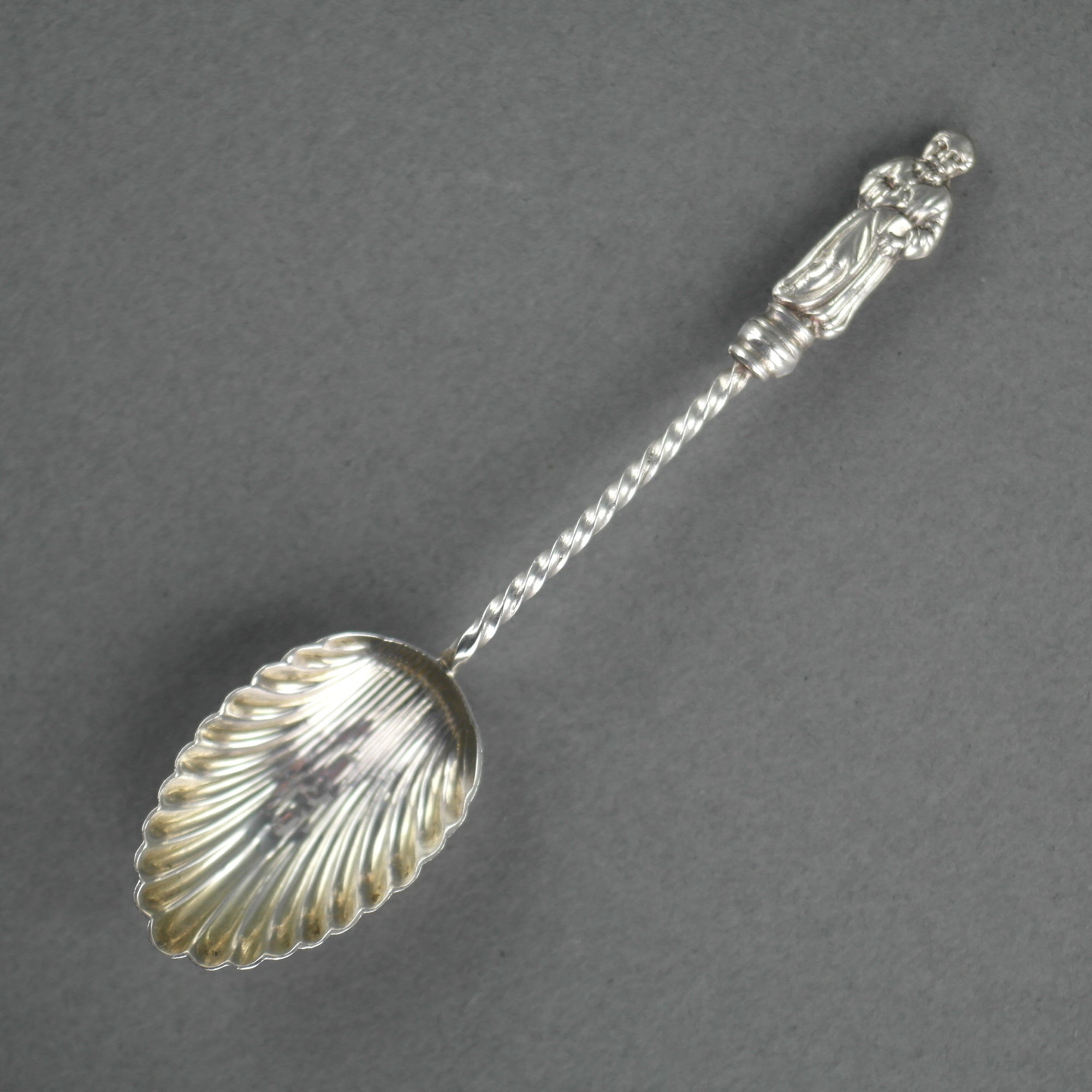 Antique 1898 sterling silver spoon William Devonport Apostle and shell bowl