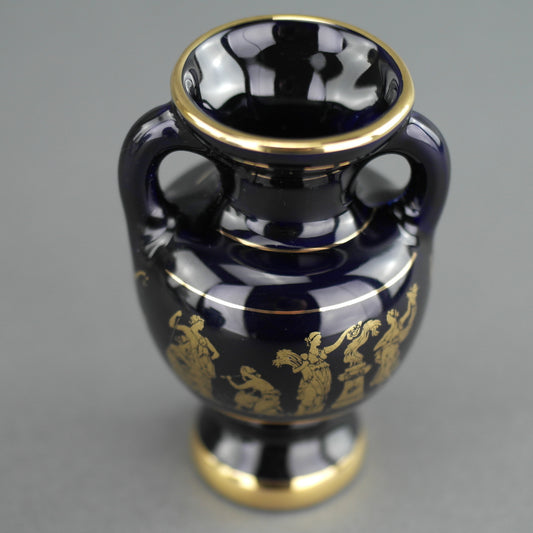 Vintage handgemachte 24ct Gold Platte Keramik Vase Krug griechische Königsblau Farbe hergestellt von Sc