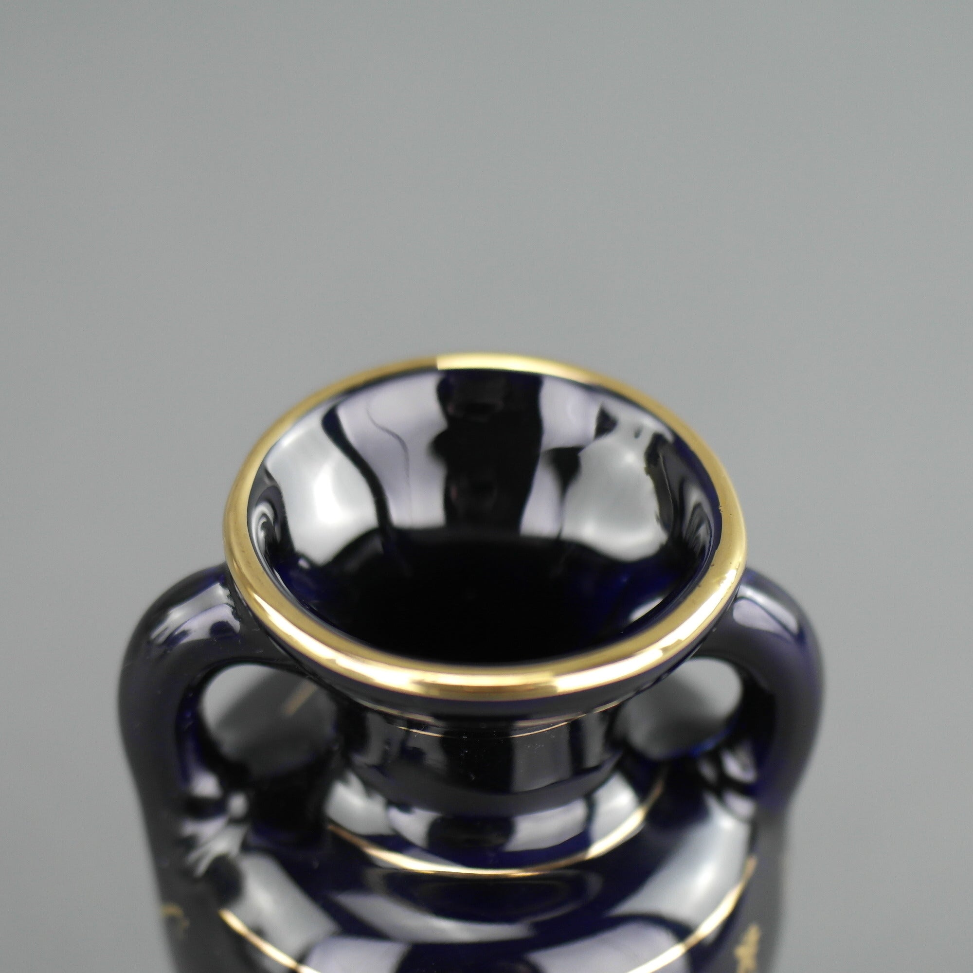 Vintage handmade 24ct Gold plate pottery vase jug Greek Royal blue colour made by Sc