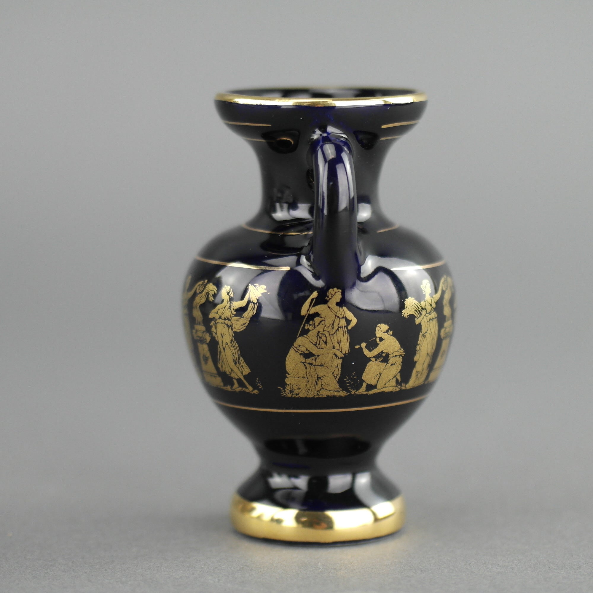 Vintage handgemachte 24ct Gold Platte Keramik Vase Krug griechische Königsblau Farbe hergestellt von Sc