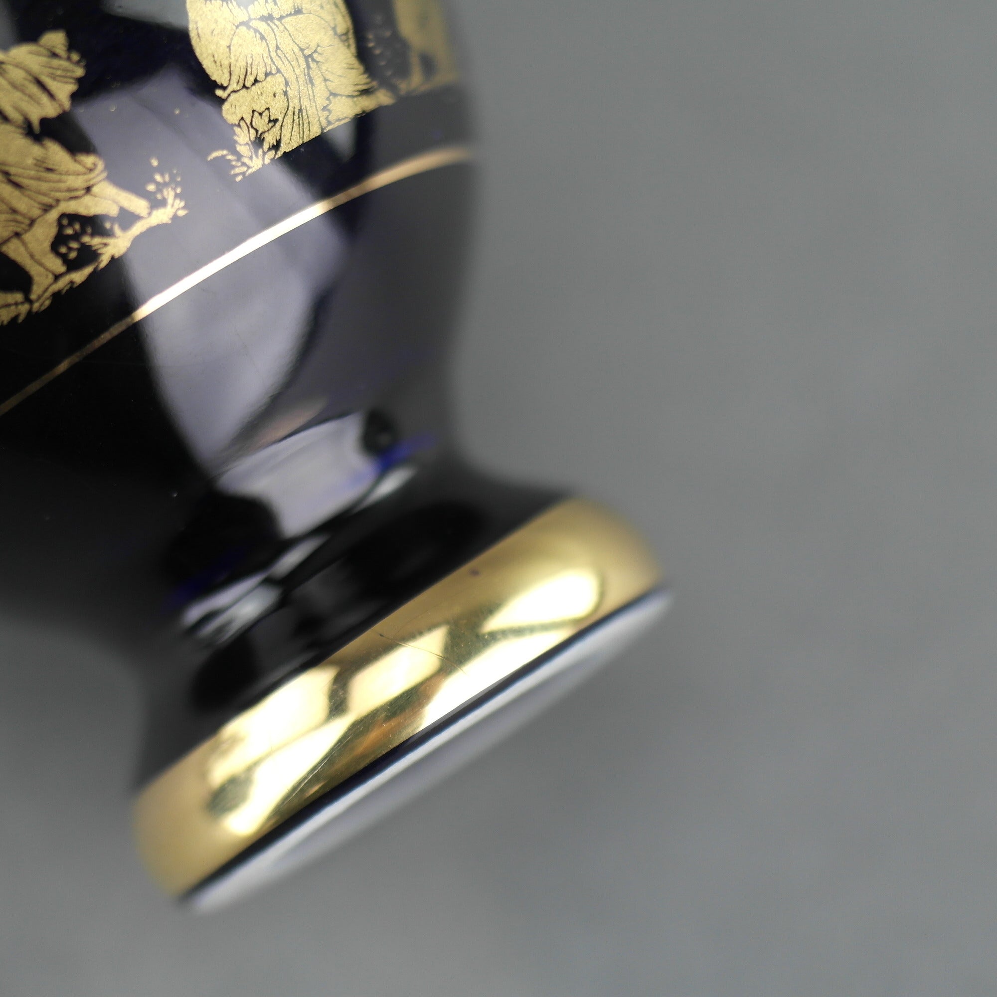 Vintage handmade 24ct Gold plate pottery vase jug Greek Royal blue colour made by Sc