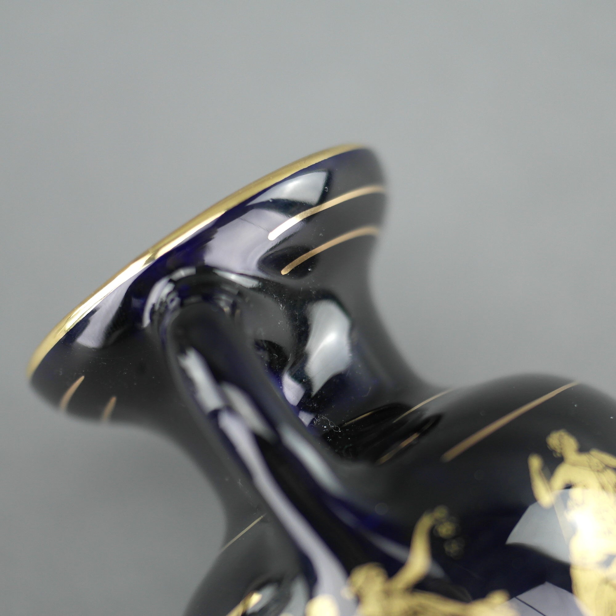 Vintage handmade 24ct Gold plate pottery vase jug Greek Royal blue colour made by Sc