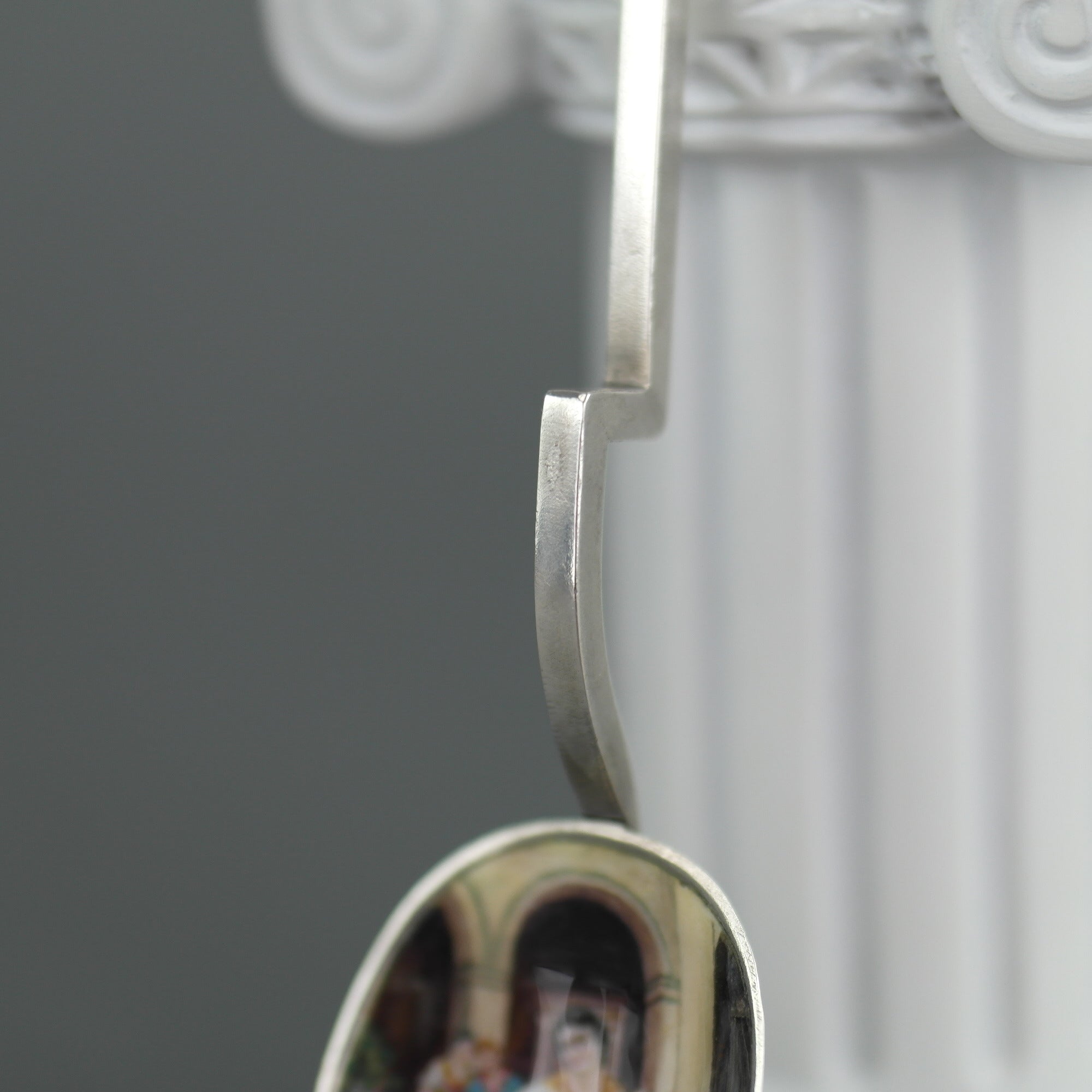 Antique Venetian enamel picture 900 solid silver spoon The Lion of St. Mark on the top