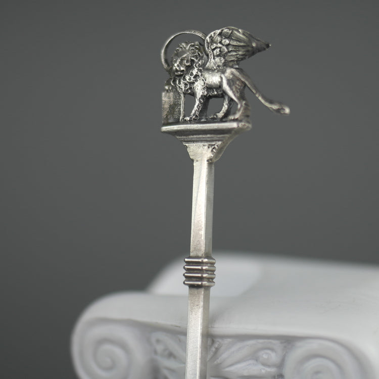 Antique Venetian enamel picture 900 solid silver spoon The Lion of St. Mark on the top
