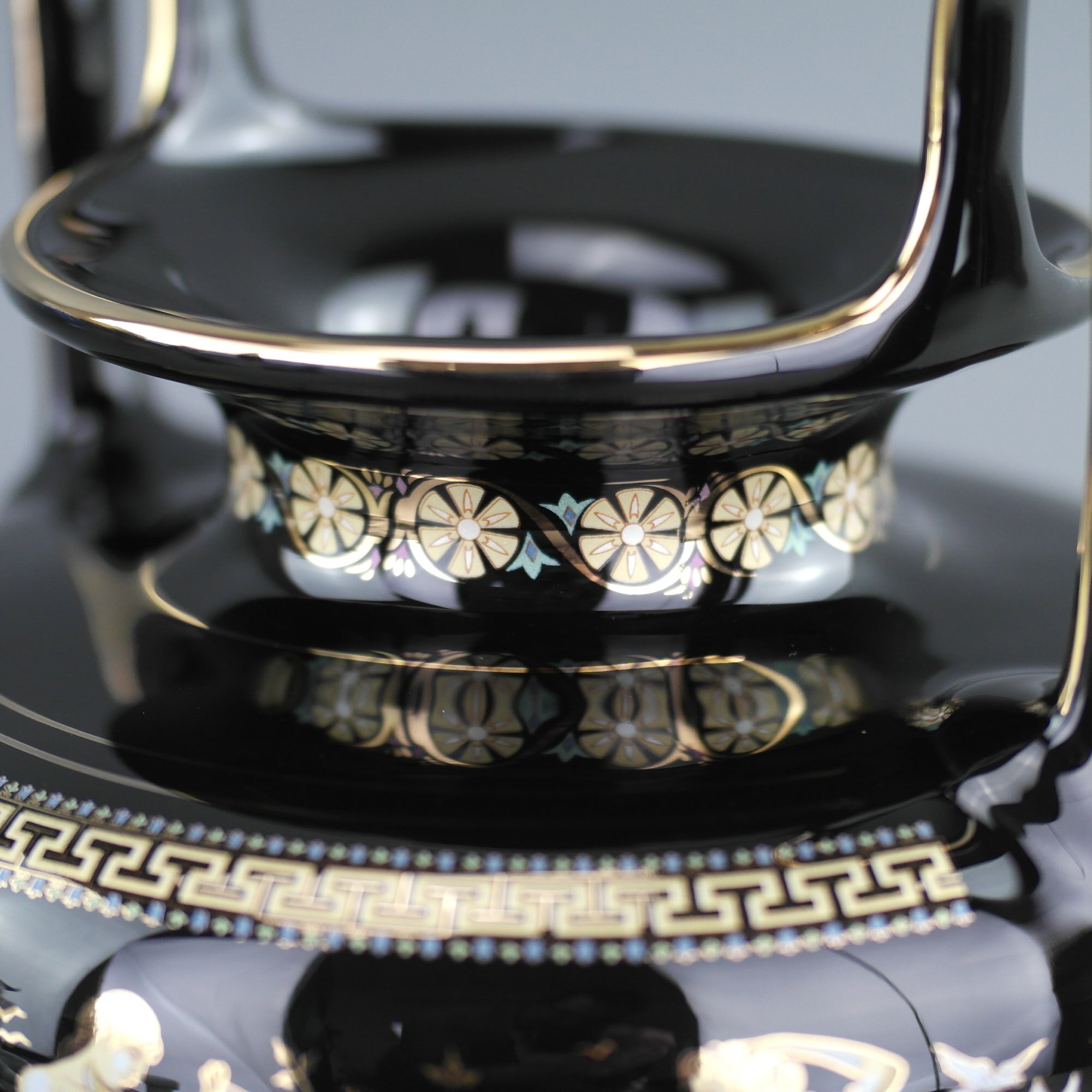 Vintage handmade 24ct Gold plate pottery vase urn Greek Black colour made by Fakiolas, Greece