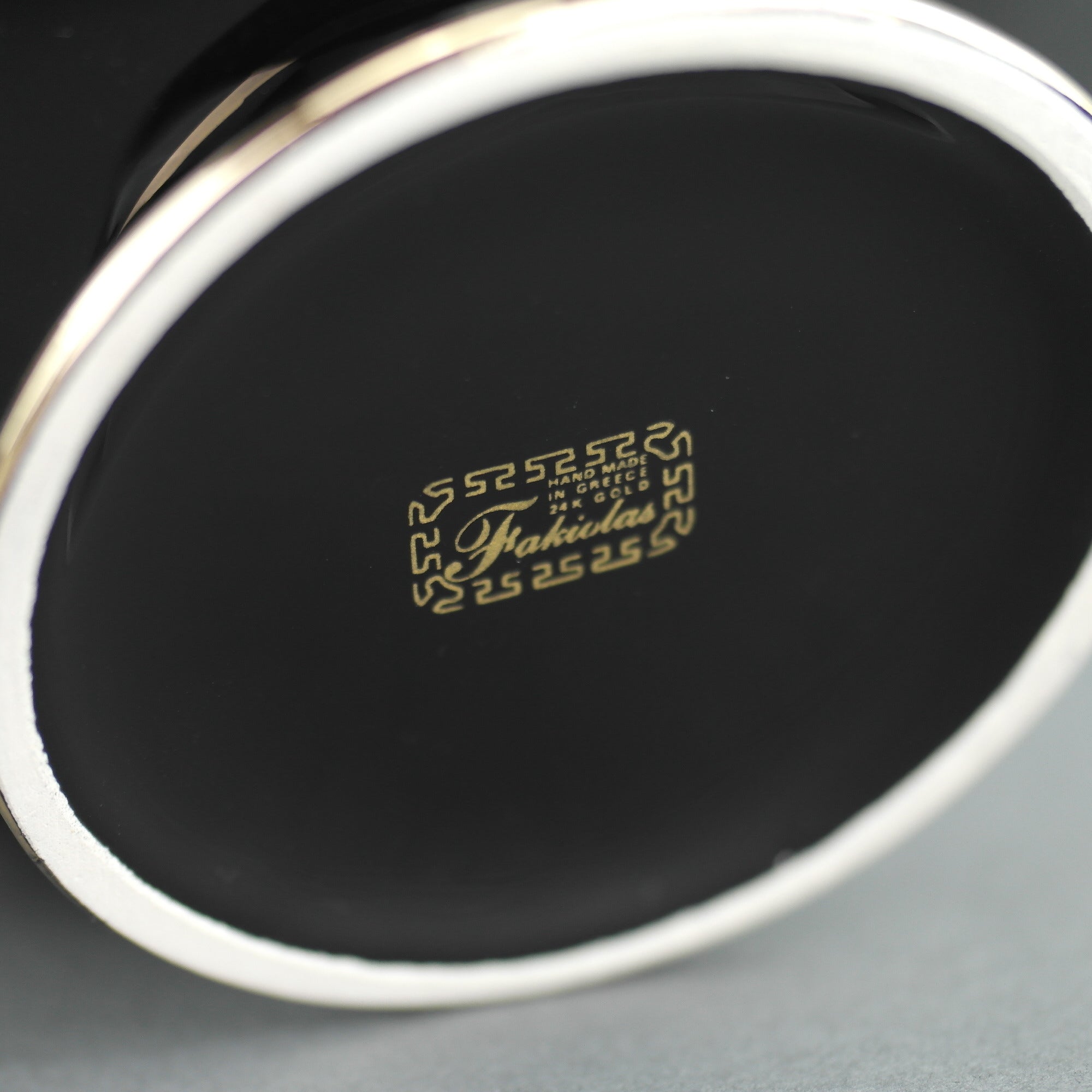 Vintage handmade 24ct Gold plate pottery vase urn Greek Black colour made by Fakiolas, Greece