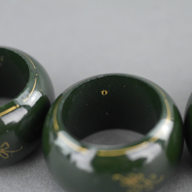 Vintage Russian four napkin rings set solid wood flowers on green colour